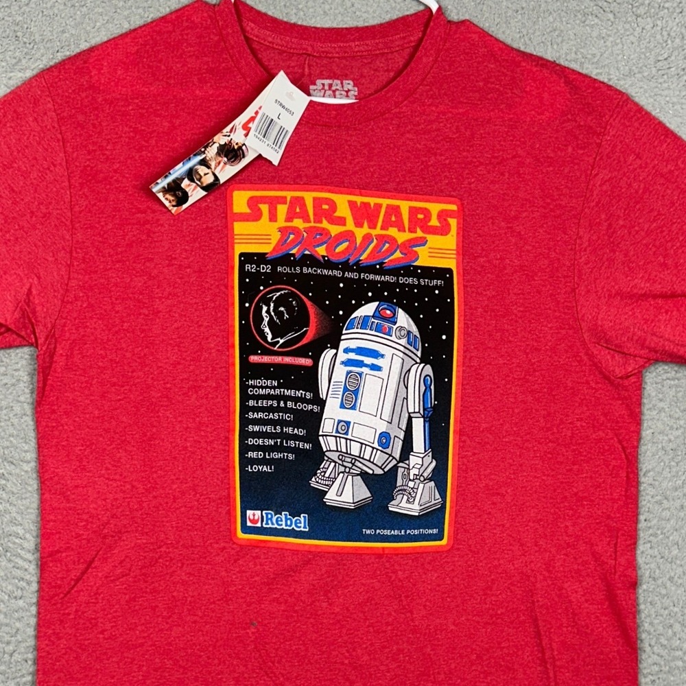 NEW Fifth Sun T-Shirt Mens Large Star Wars Droids R2-D2 Red Graphic Short Sleeve
